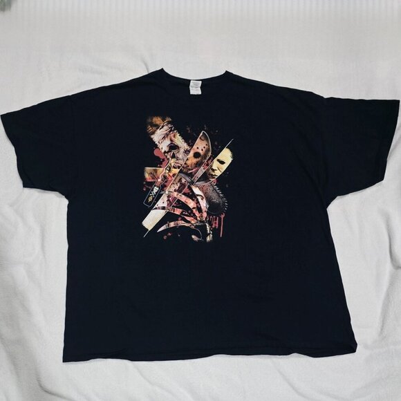 Fruit of the Loom Horror Icons Tee – Black 5XL Cotton Crewneck Graphic Shirt - Picture 1 of 3